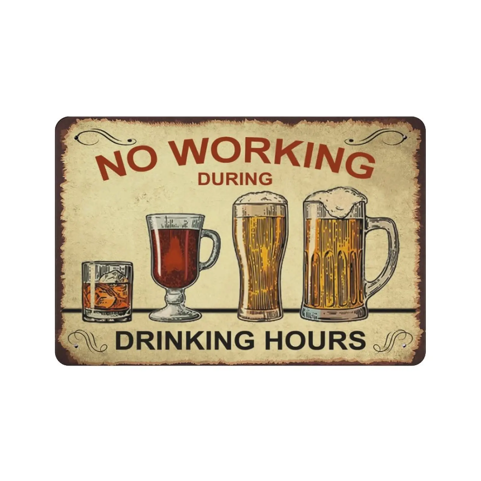 Vintage Tin Bar Sign No Working During Drinking Hours Farmhouse Home Wall Decor Metal Signs，Wall Decor for Bars Restaurants Cafe