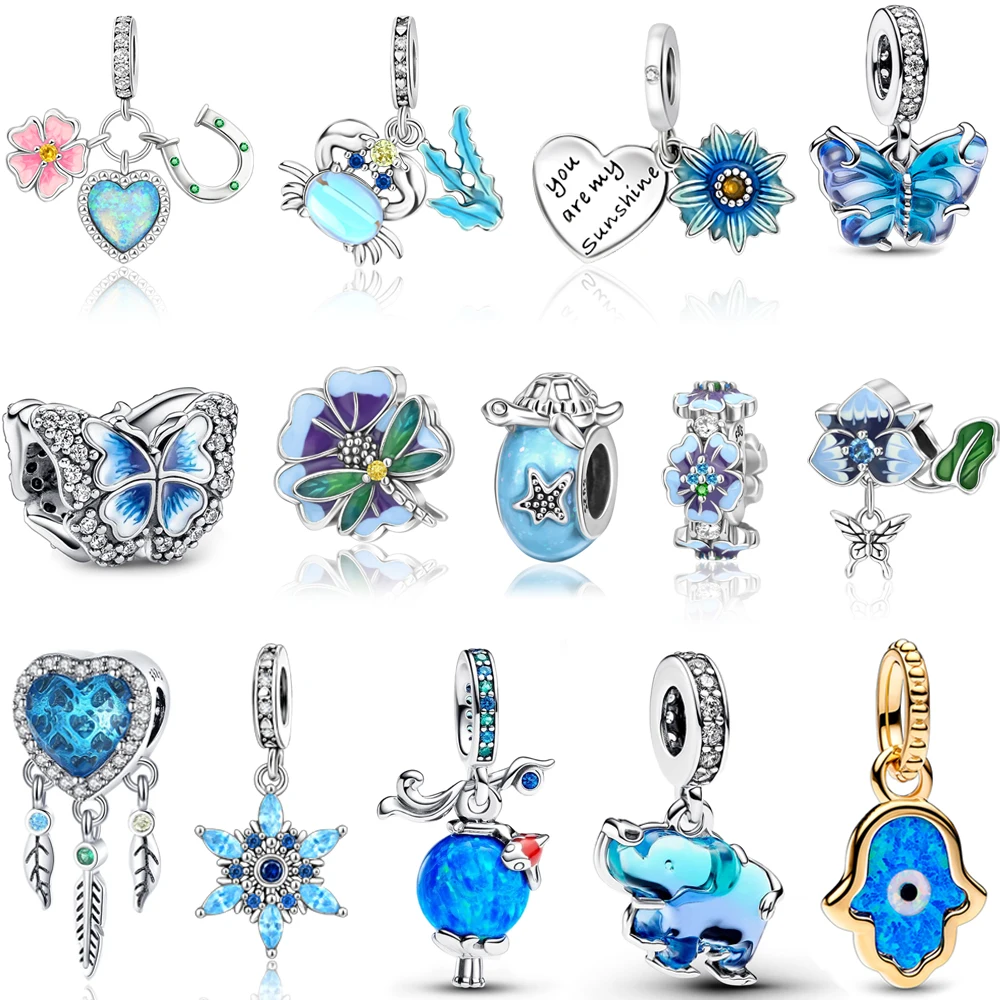 

Precious 925 Sterling Silver Murano Glass Elephant,Butterfly & Blue Pansy Charm Fits Original Bracelet DIY Wedding Party Jewelry