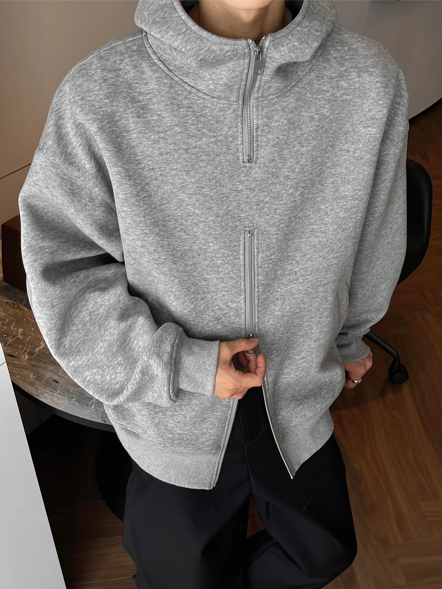 

Мужская толстовка-худи оверсайз в американском стиле, с длинным рукавом, на молнии, повседневная, из высококачественного хлопка и полиэстера