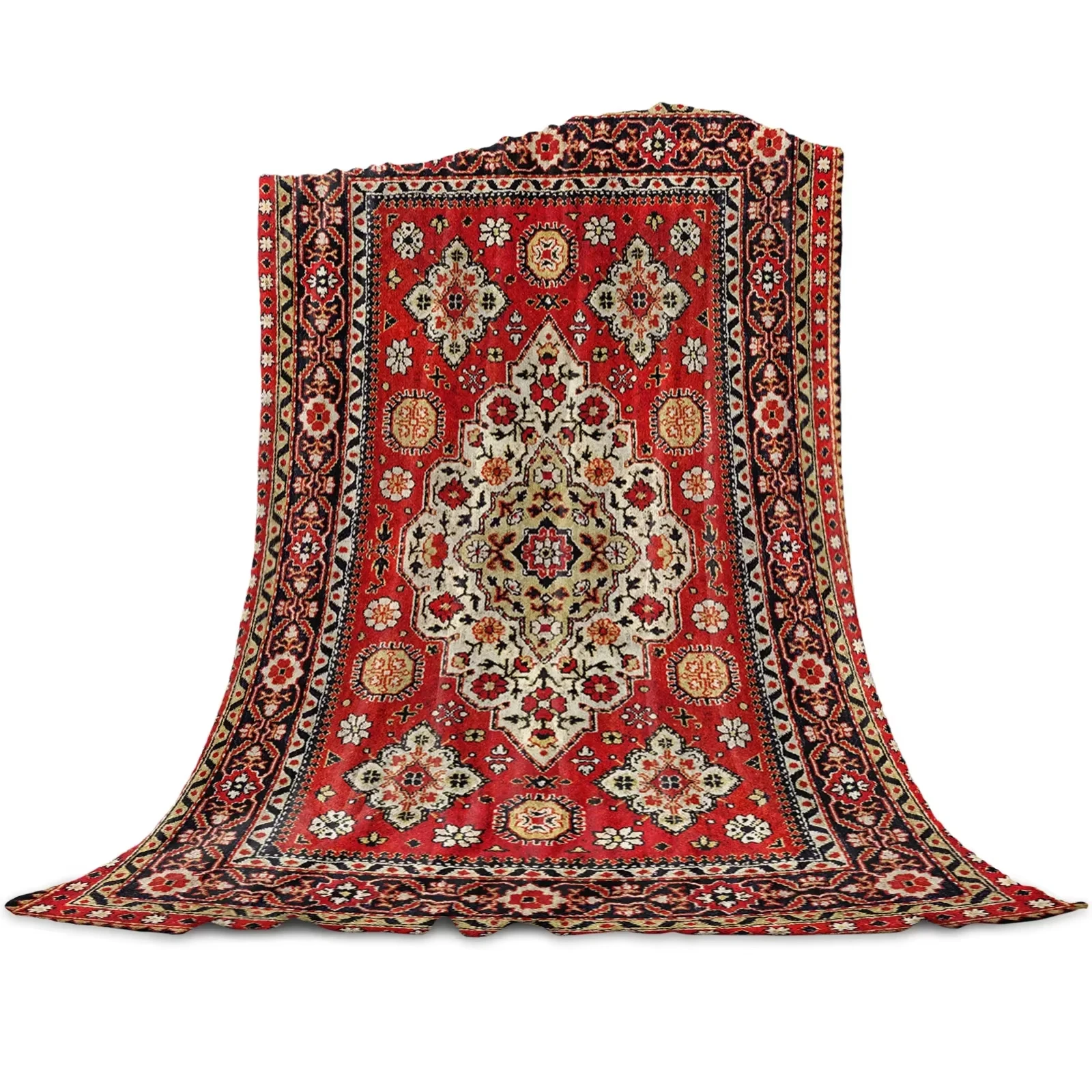 Winter Warm Soft Plush Throw Blanket - Vintage Indian Bohemia Flower Design for Sofa Bed, Nice Holiday Gifts