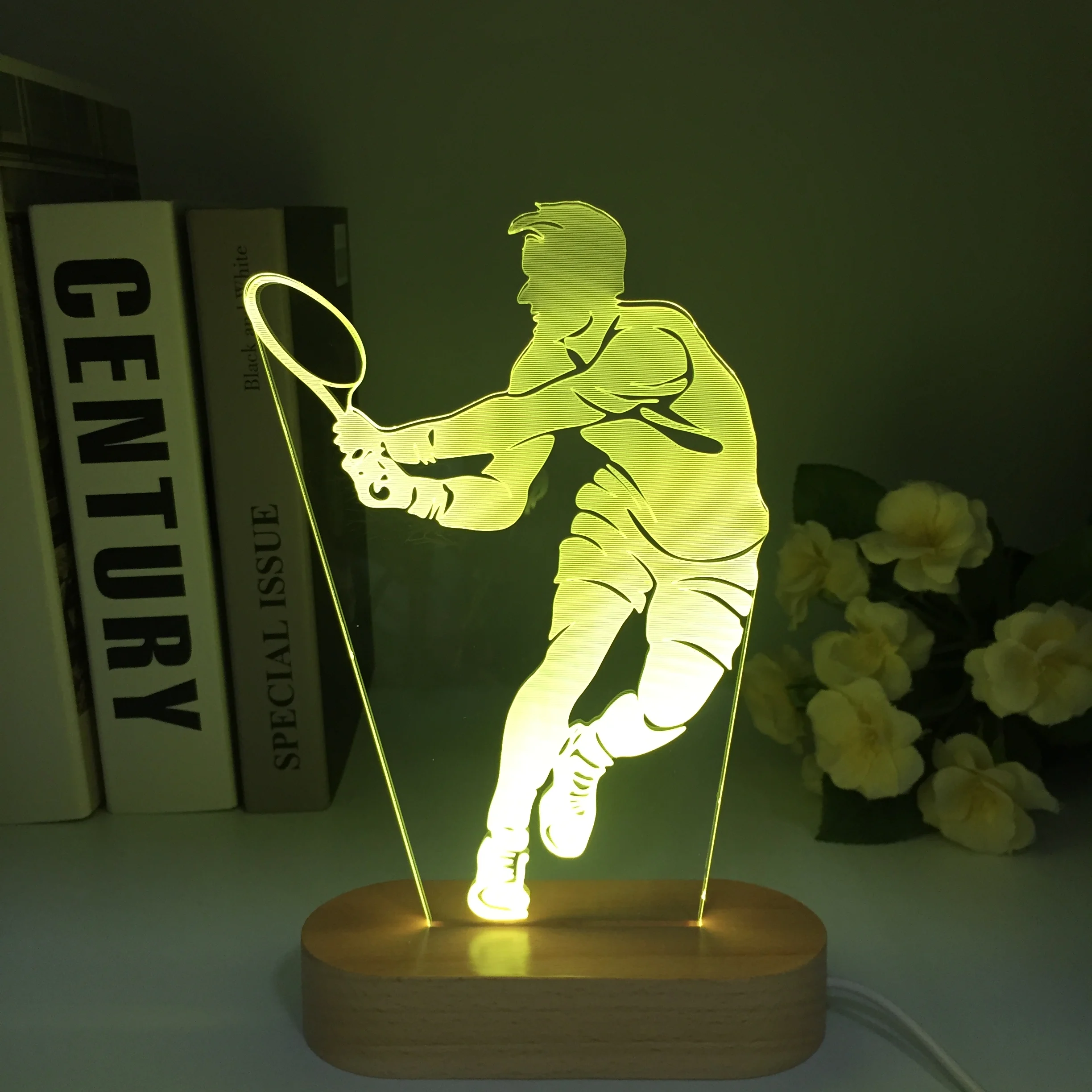 New Wooden Tennis 3d Led Lamp Usb Colorful Touch Visual Usb Led Night Light Gift Holiday Celebration Little 3d Light Fixtures