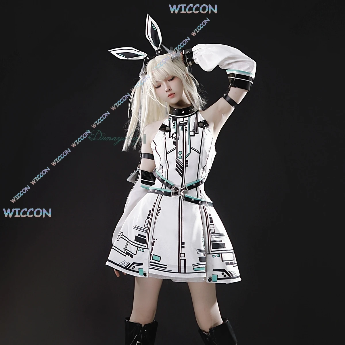 

SAIKOU/стиль киберпанка, белое платье Лолиты, комплект сукні для девочек, повязка для волос с кроличьими ушками, вечерние костюмы на Хэллоуин, научная фантастика