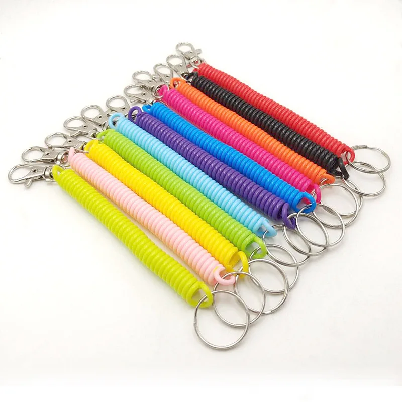 Plastic Stretchy Elastic Retractable Keychain Wrist Spring Coil Spiral Stretch Lanyard Key Chain Keyring Key Holder