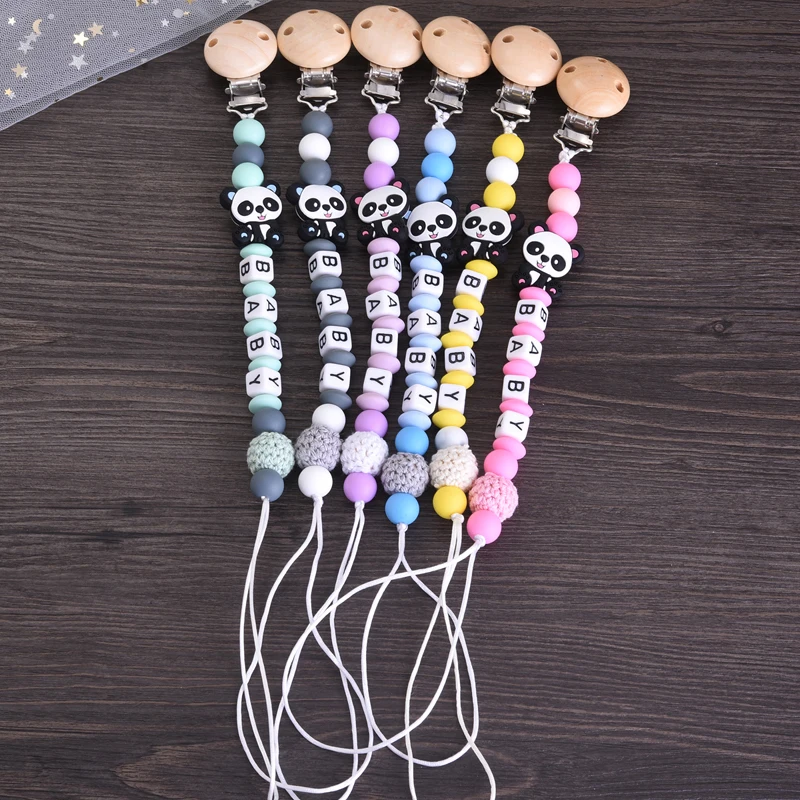 Penjepit Empeng Bayi Silikon Buatan Tangan Rantai Gigitan Aman dari Kayu Rantai Empeng Teether