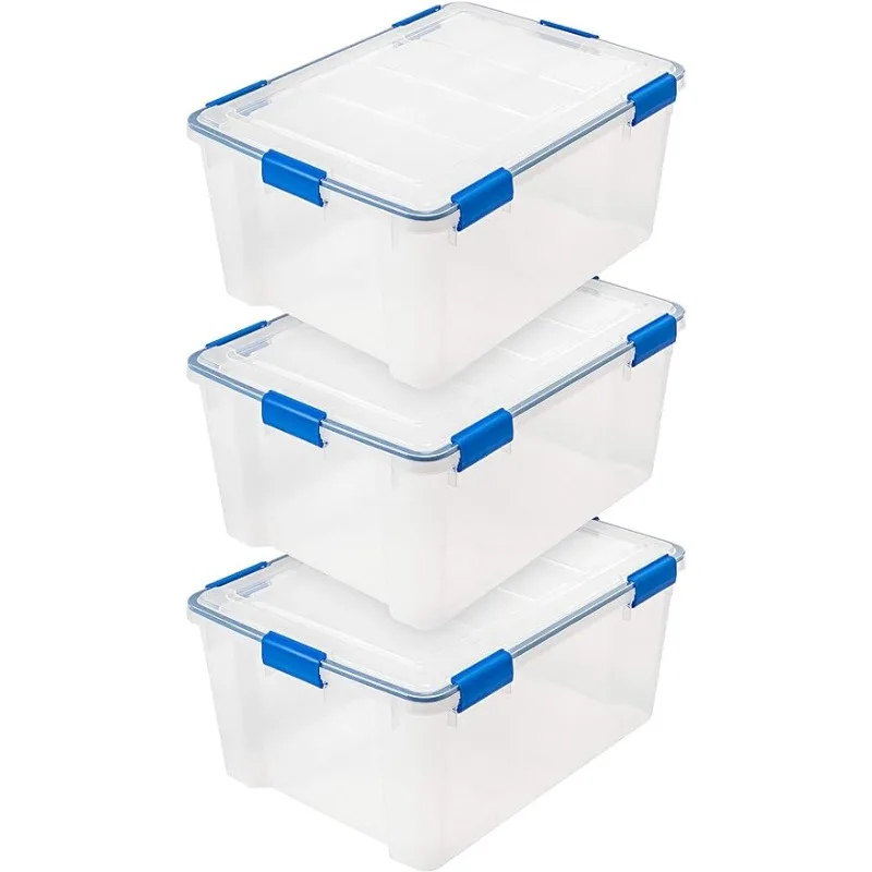 

IRIS USA 3 Pack 60 Quart WeatherPro Plastic Storage Box Durable Lid and Seal and Secure Latching Buckles