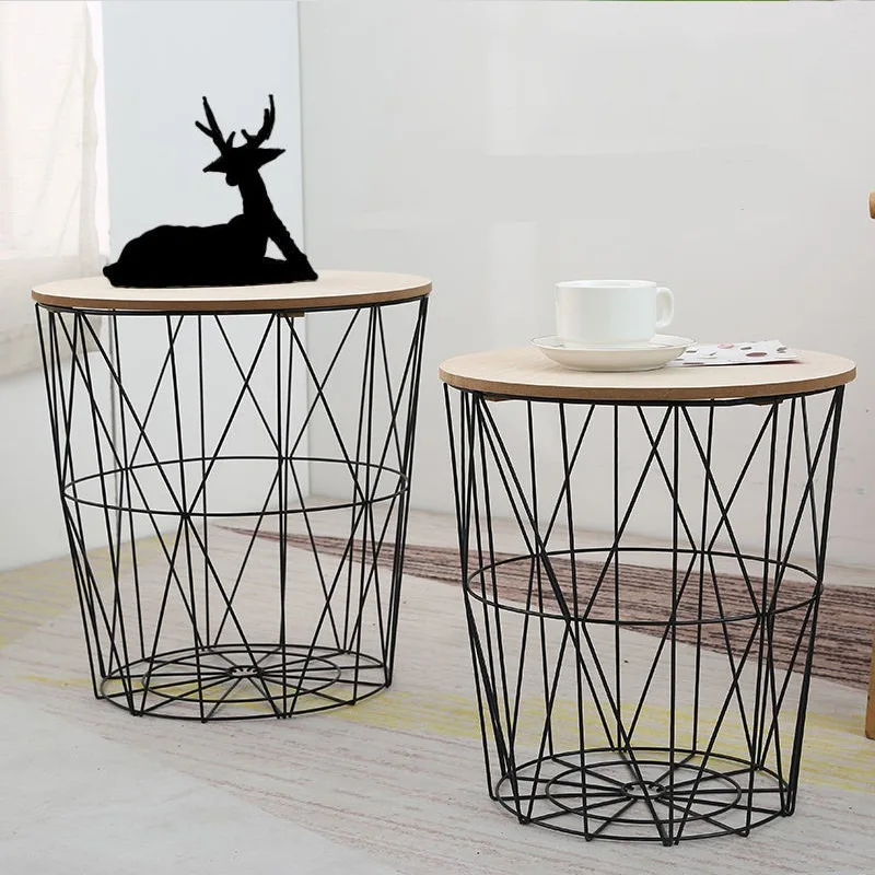 Thinia Home-Tray rectangular side table, paulownia/metal wood, natural/black color, basket stand, Nordic style, living room