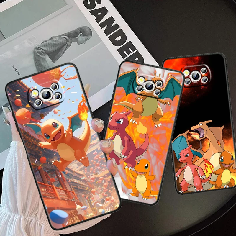 Pokemon Little Fire Dragon For Xiaomi Mi Poco F5 F4 F3 X6 X5 X4 X3 M6 M5 M5S M4 M3 C65 Pro GT NFC 5G Black Soft Phone Case