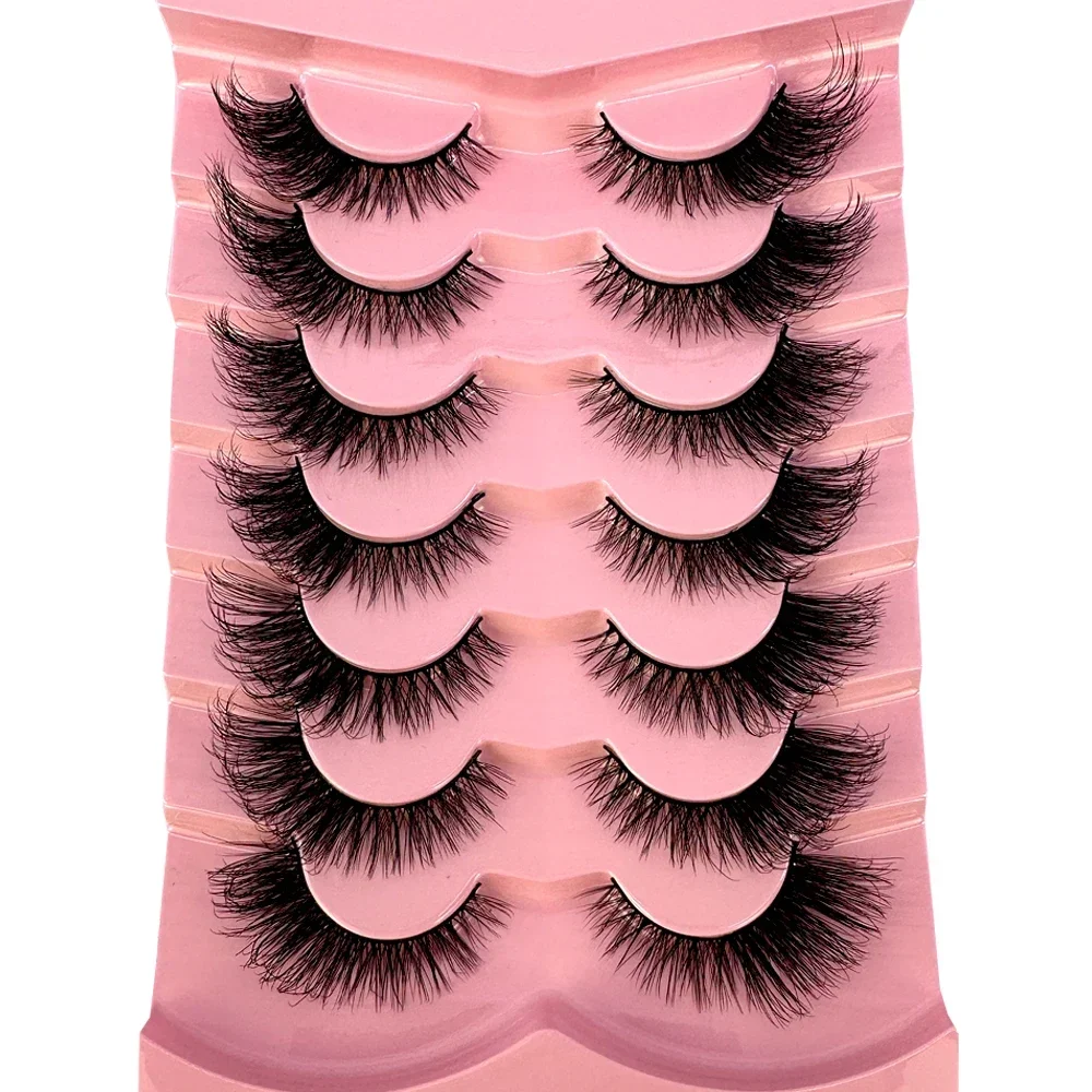 HBZGTLAD NEW 3D Fluffy Bulk Eyes MakeupCat Eye Lashes 7 Pairs Natural Hair Fox Eye Mink Winged Fake Eyelashes Extension