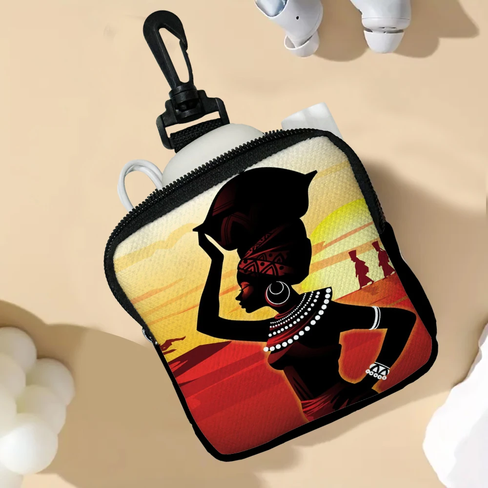 

African Woman Mini Wallet Zipper Coin Purses Card Holder Money Bag Women Girls Zipper Change Pouch Storage Bag Organizer 7.2