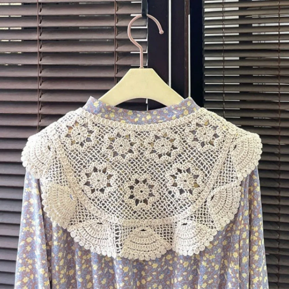 

Fashion Detachable Fake Collar Hollow Lace Trim Knitted False Collar Adjustable Crochet Decorative Collar Clothing Accessories