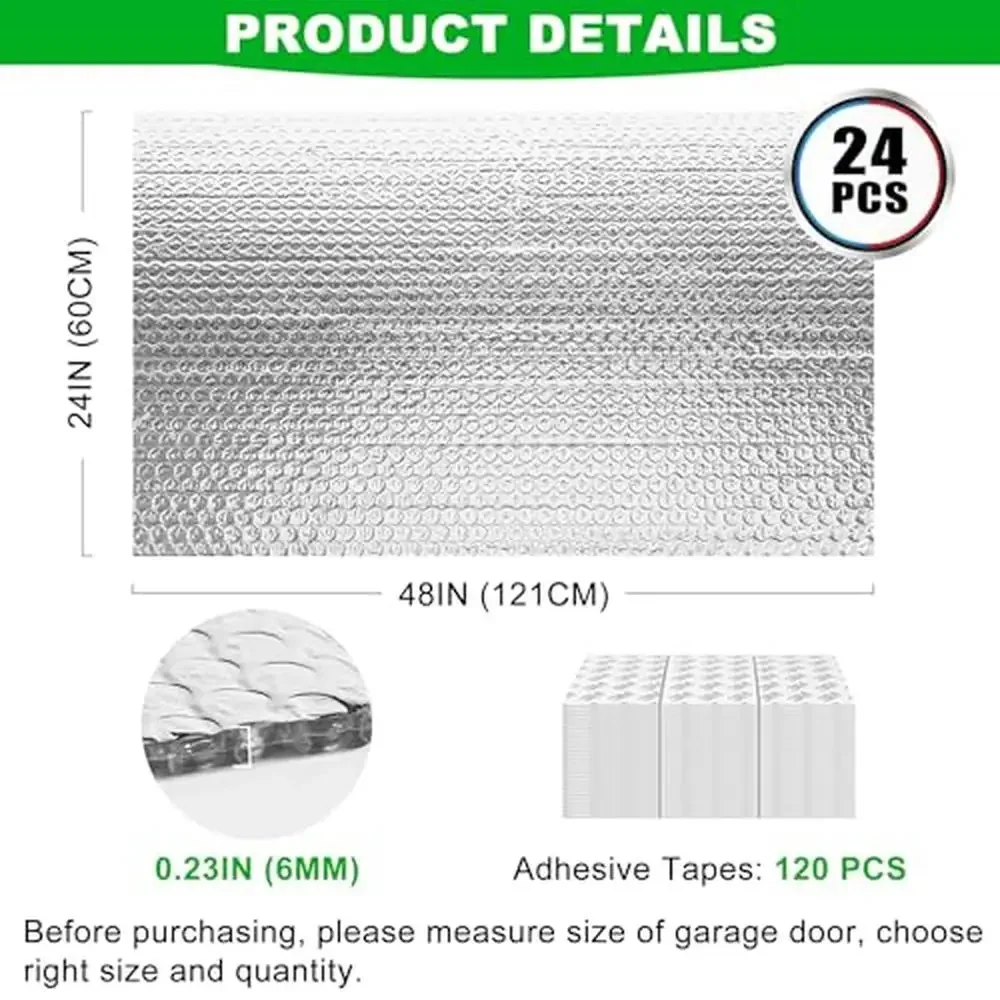 Garage Door Insulation Panels Kit 0.24' Thick Reflective Aluminum Foil Thermal Shield Reduce Energy Consumption Soundproof