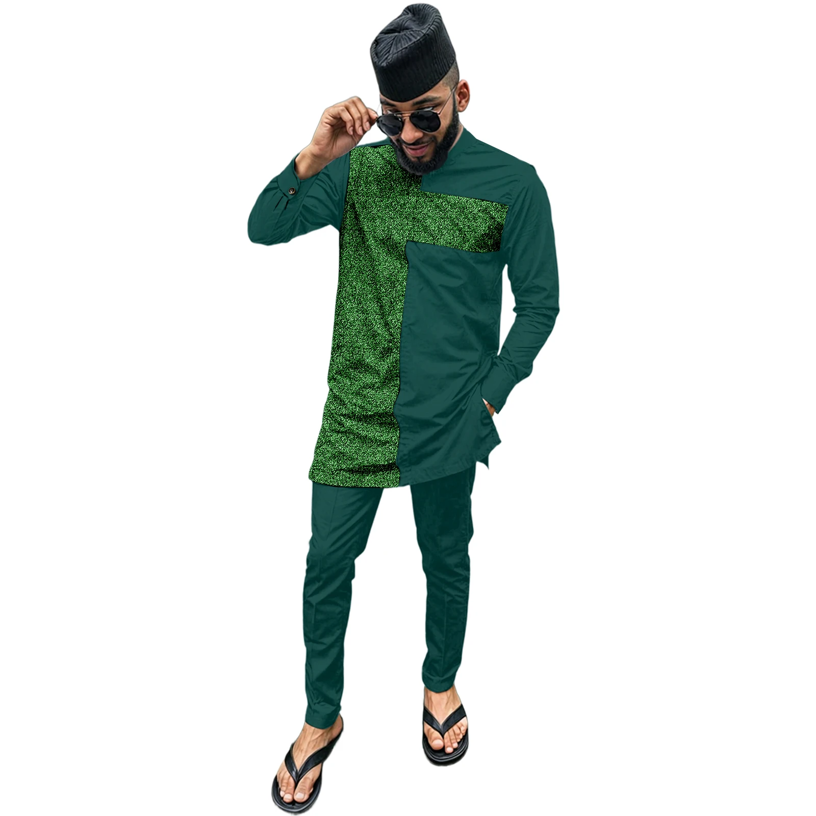 SEA&ALP African Suit for Men Fashion Dashiki Splice Sequin Long Sleeve Clothing Casual Outfits 2 Piece Sets