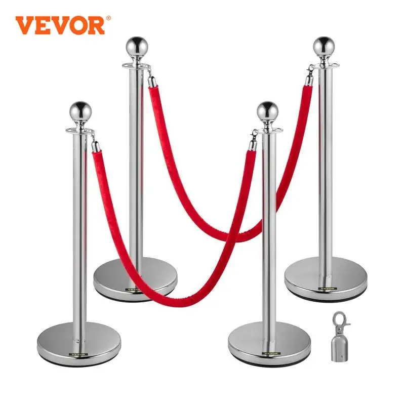 VEVOR 38Inch Gold Silver Stanchion Posts Queue Red Velvet Rope Crowd Control Line Barriers with Stable Base for Party Supplies