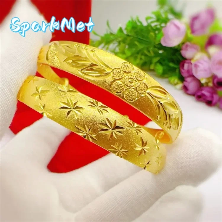 

Sparkmet 24K genuine gold bracelet 9999 Niche high-end twisted pull semi set sand semi gloss adjustable gold bracelet, suitable