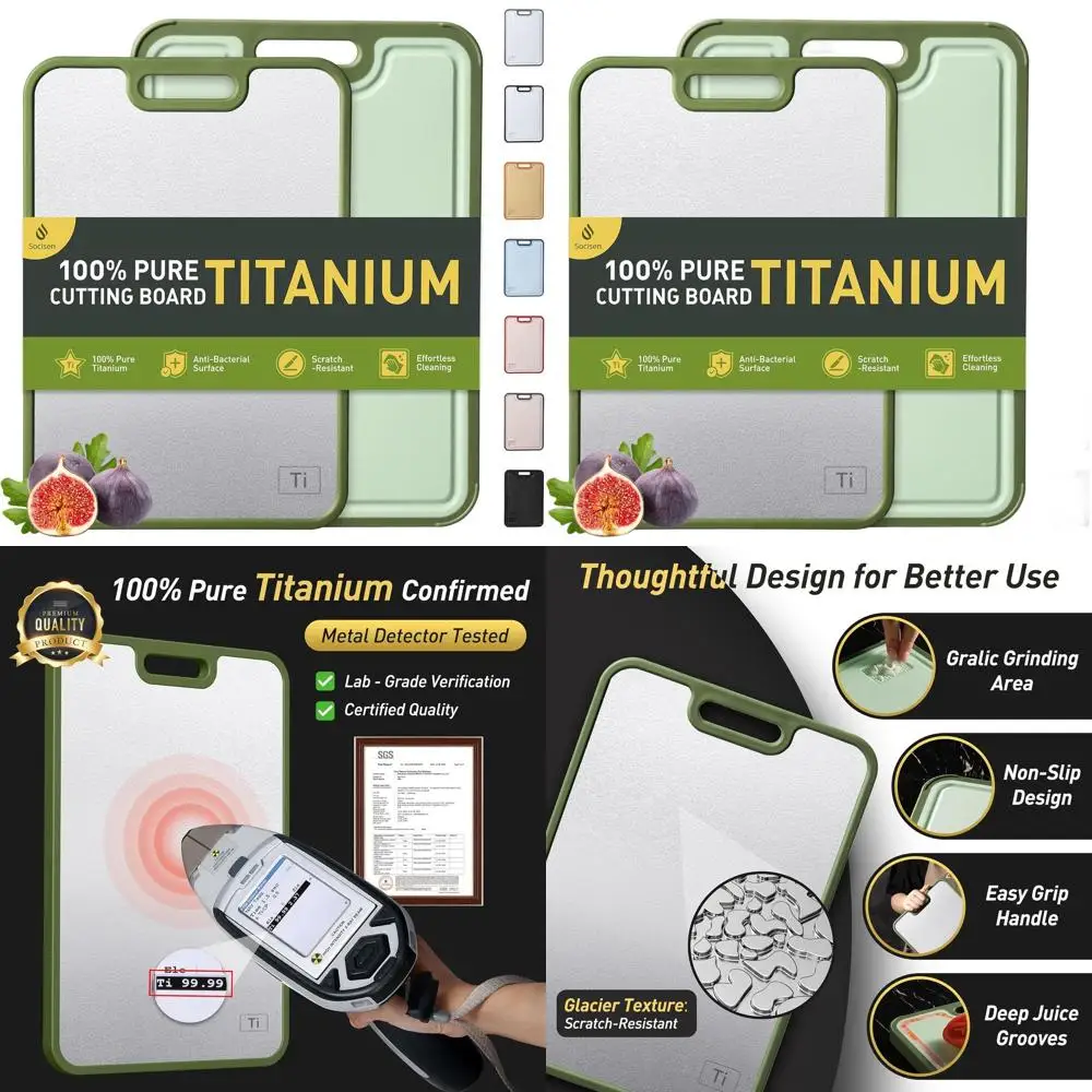 

Dual Titanium & Wheat Straw Chopping Boards - Kitchen Butcher Block, Perfect for Grandma's Gifts on Christmas or Birthday