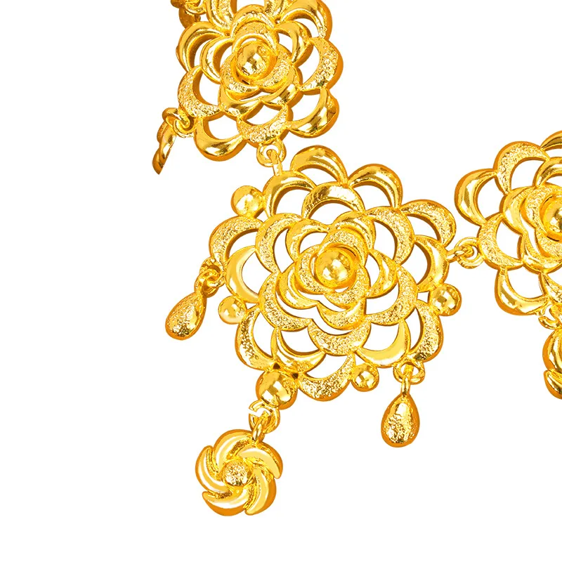 Luxury 24K 9999 Pure Gold real gold Women's Wedding Flower Chain Saudi Dubai Bride Wedding Necklace view 5