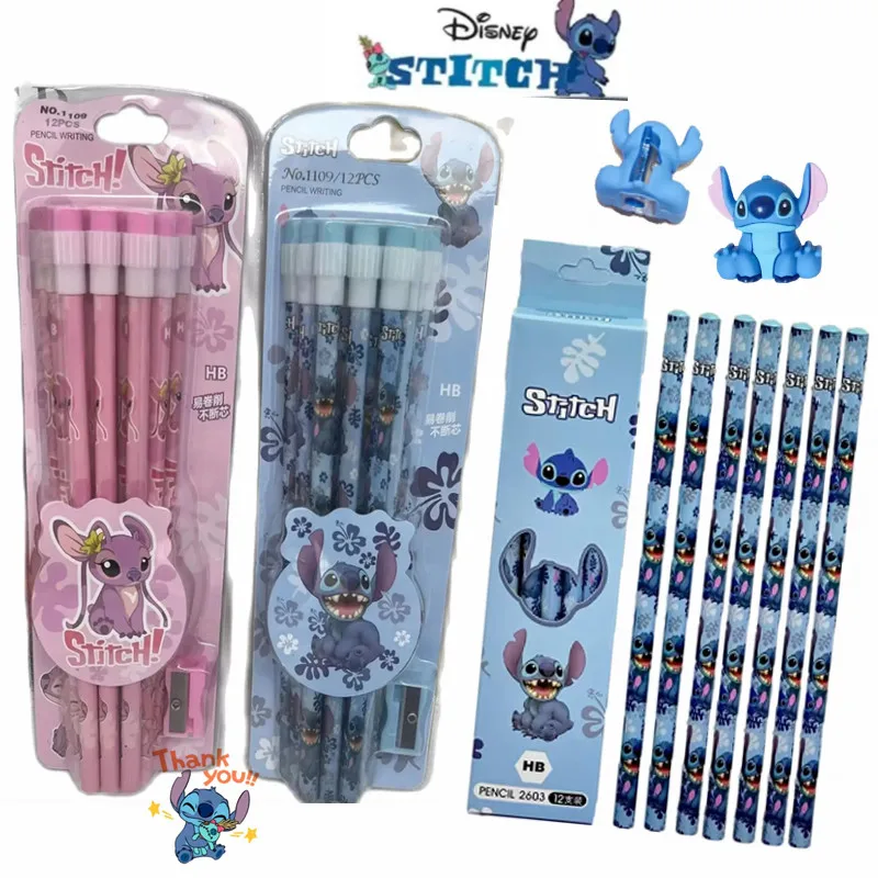 New Disney Stitch cartoon children\'s pencil with eraser pencil sharpener School supplies Pencil Children\'s Christmas toy gift