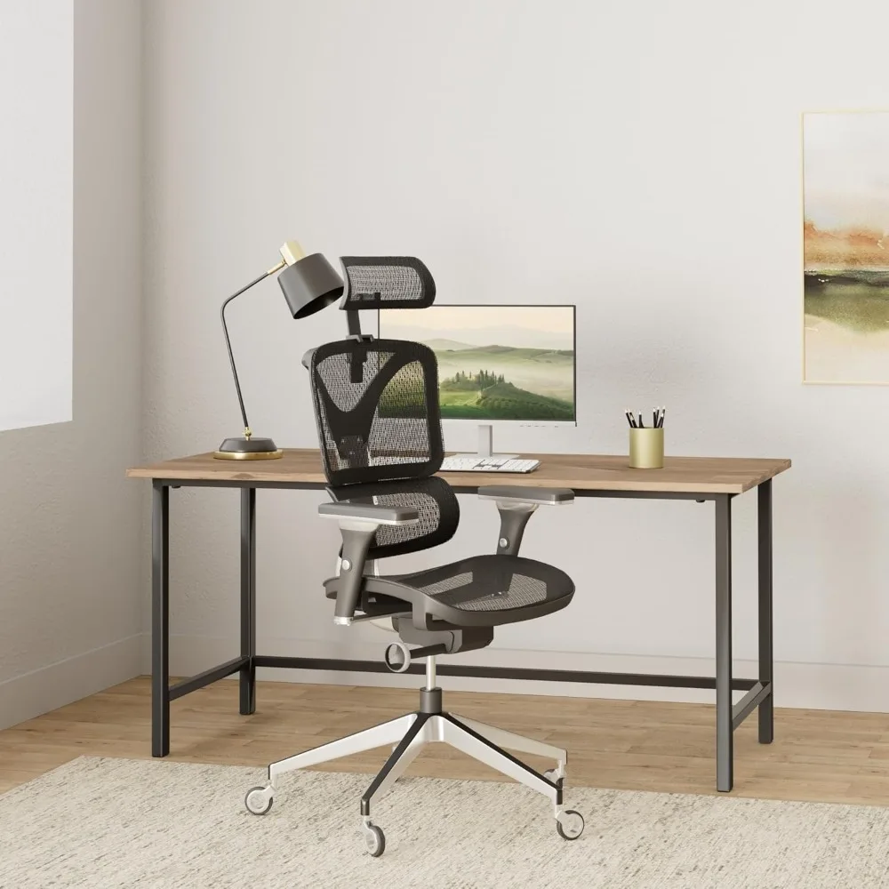 Ergonomic High-Back Mesh Office Chair with Aluminum Backrest and Adjustable Headrest for Lumbar Support