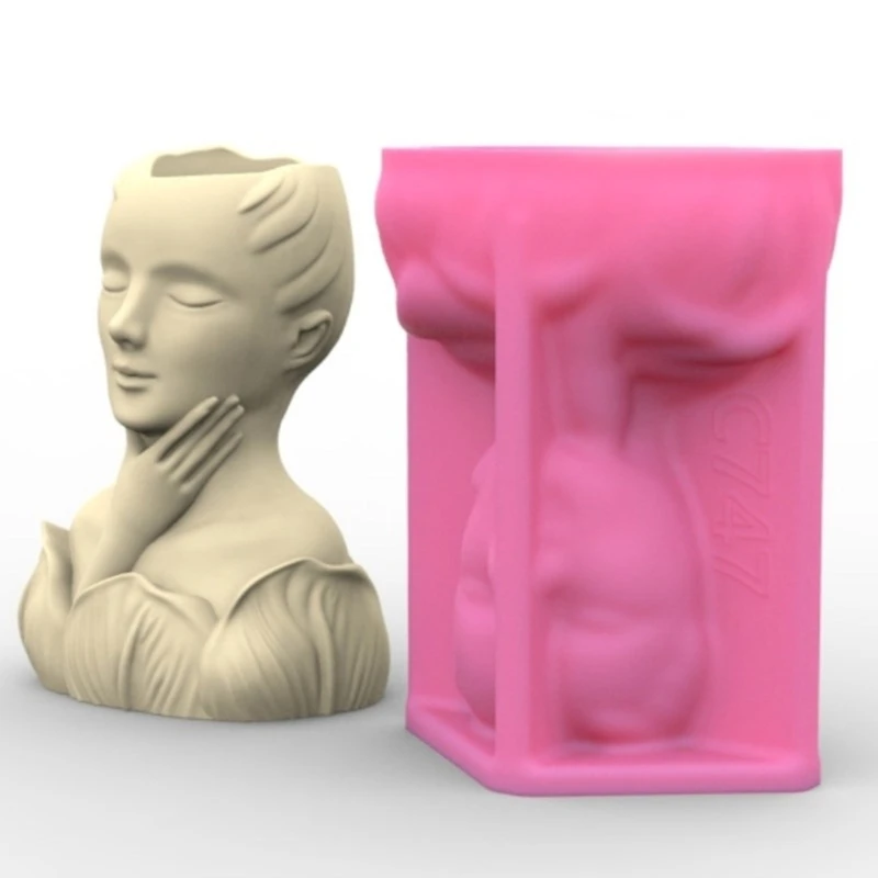 Flowerpot Silicone Molds Concrete Vase Molds Simple Portrait Statue Succulents 3XUA