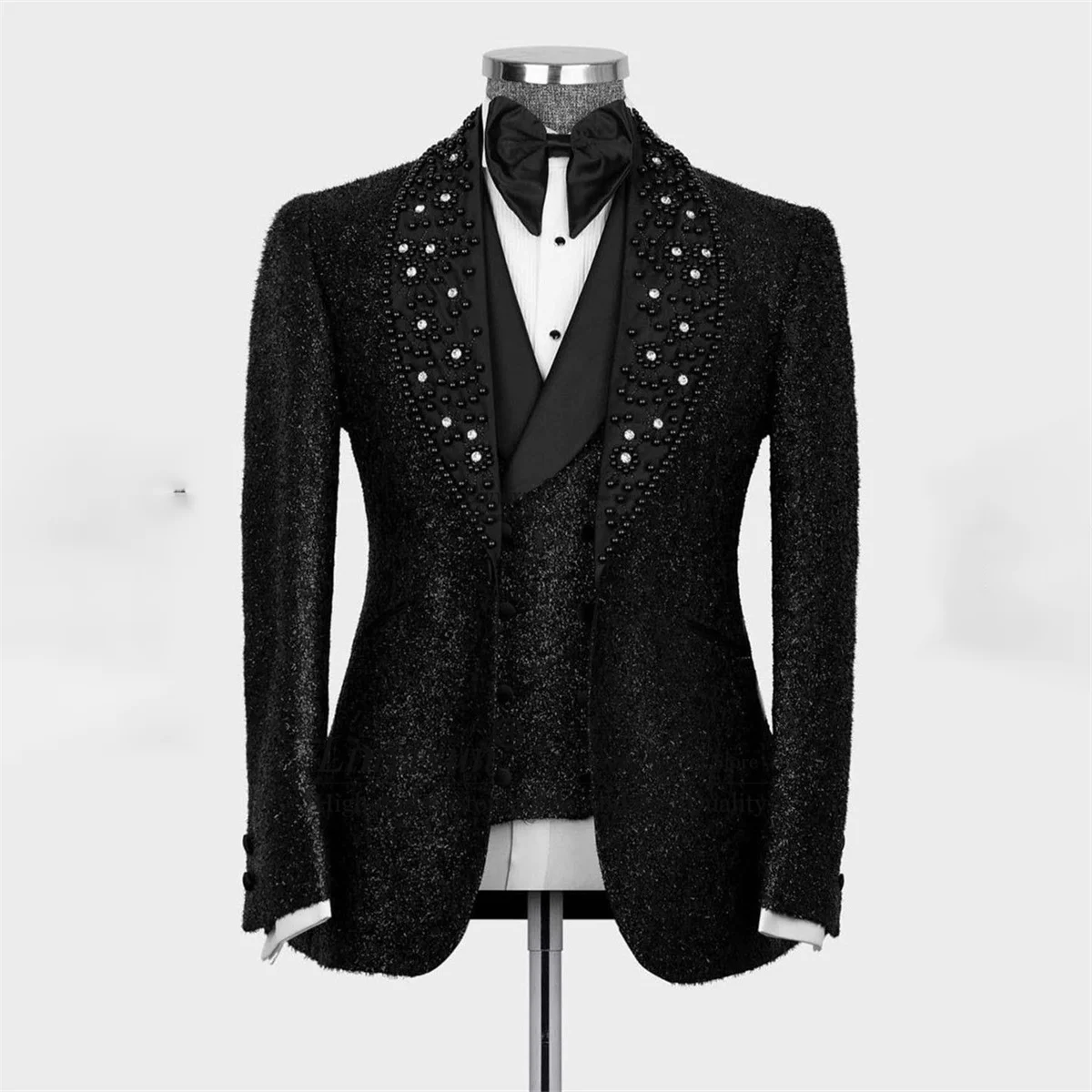 

Luxury Beaded Men's Suits For Wedding Shiny Sequins Groom Tuxedo 3 Pieces Set Male Prom Blazer Slim Fit Groomsmen Coustome Homme