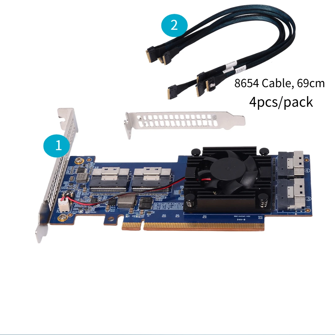PLX Expansion Card PEX88048 With 4 SFF8654 8i X8 PCIe 4.0 to 8