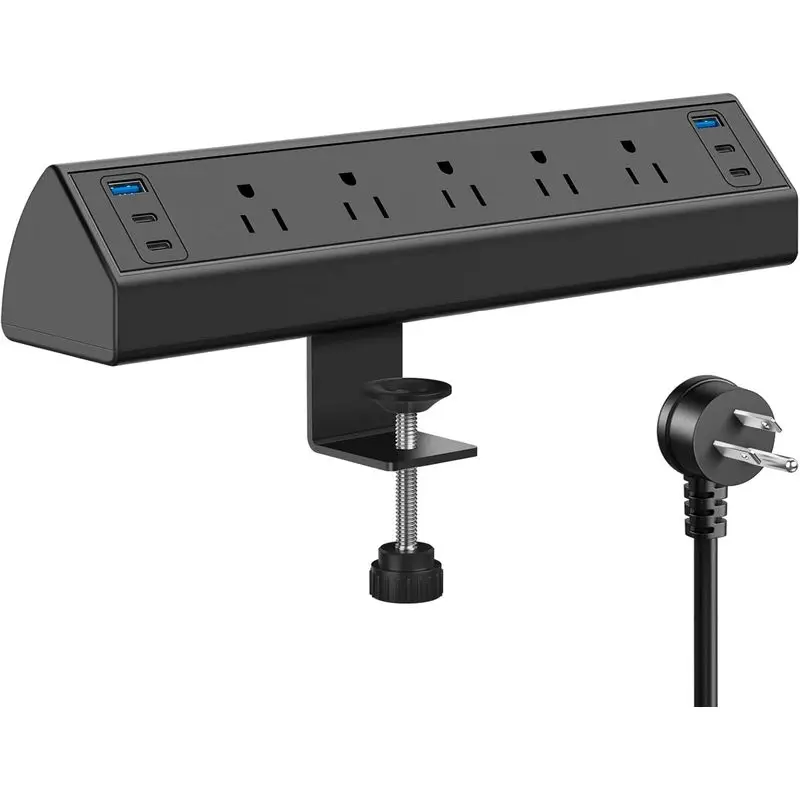 desk-clamp-power-strip-usb-c40w-total-fast-charging-station-5-outlets-6-usb-fit-196-tabletop-edge-1200j-6ft-cord