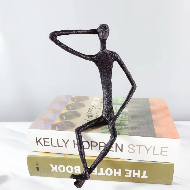 Sitting Posture Abstract Metal Human Sculpture, Cast Iron Black Tabletop Decoration, Artist Modern Home Decoration