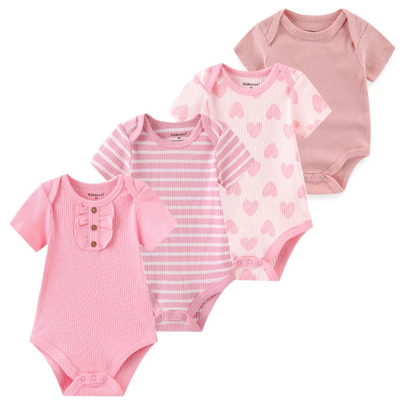 Vêtements 4 pièces pour nouveau-né, en coton imprimé, à manches courtes, pour garçon et fille de 0 à 12 mois