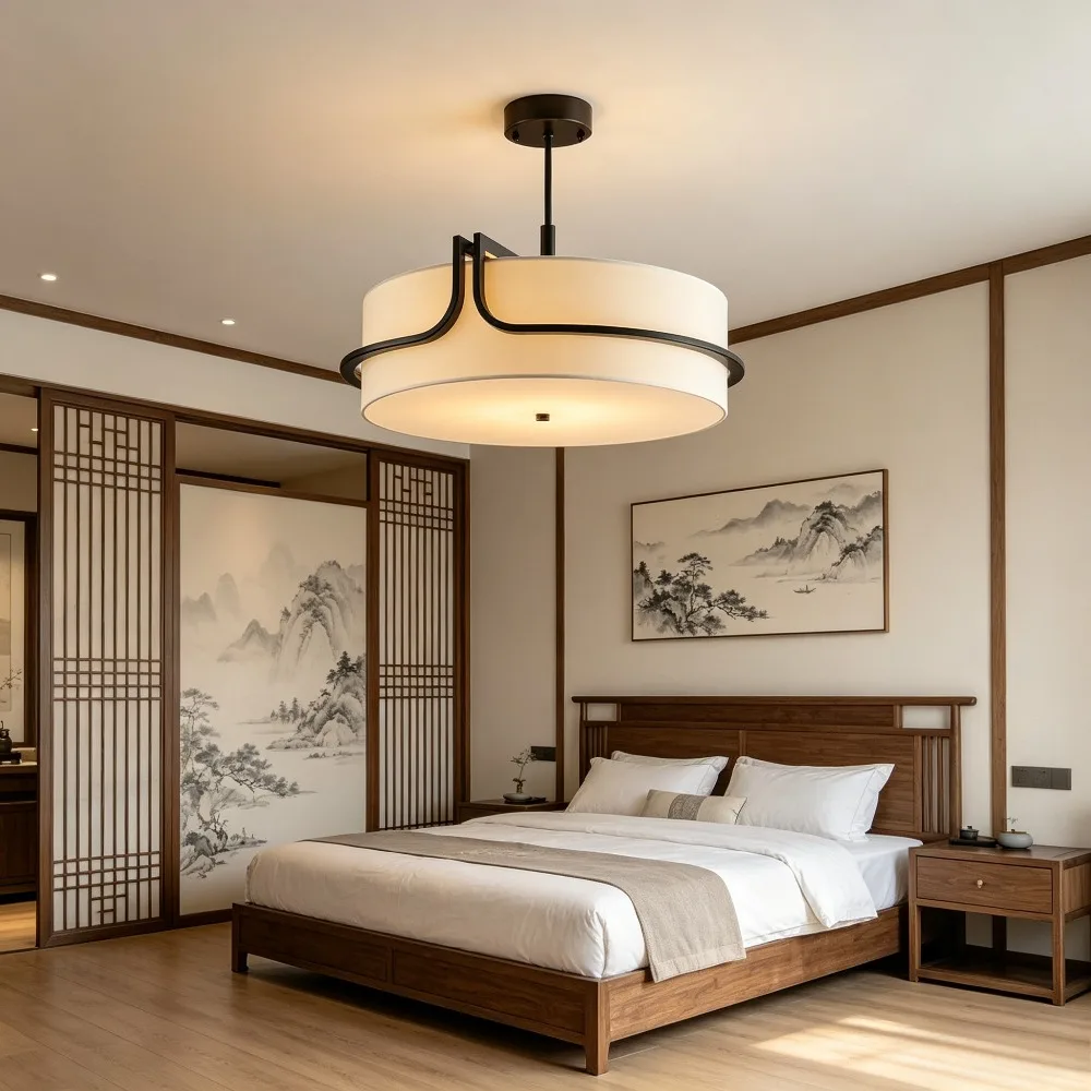 Modern Fabric Art Ceiling Chandelier Black Dining Room Bedroom Hallway Pendant Lights Minimalist Decor Indoor Lighting Fixture