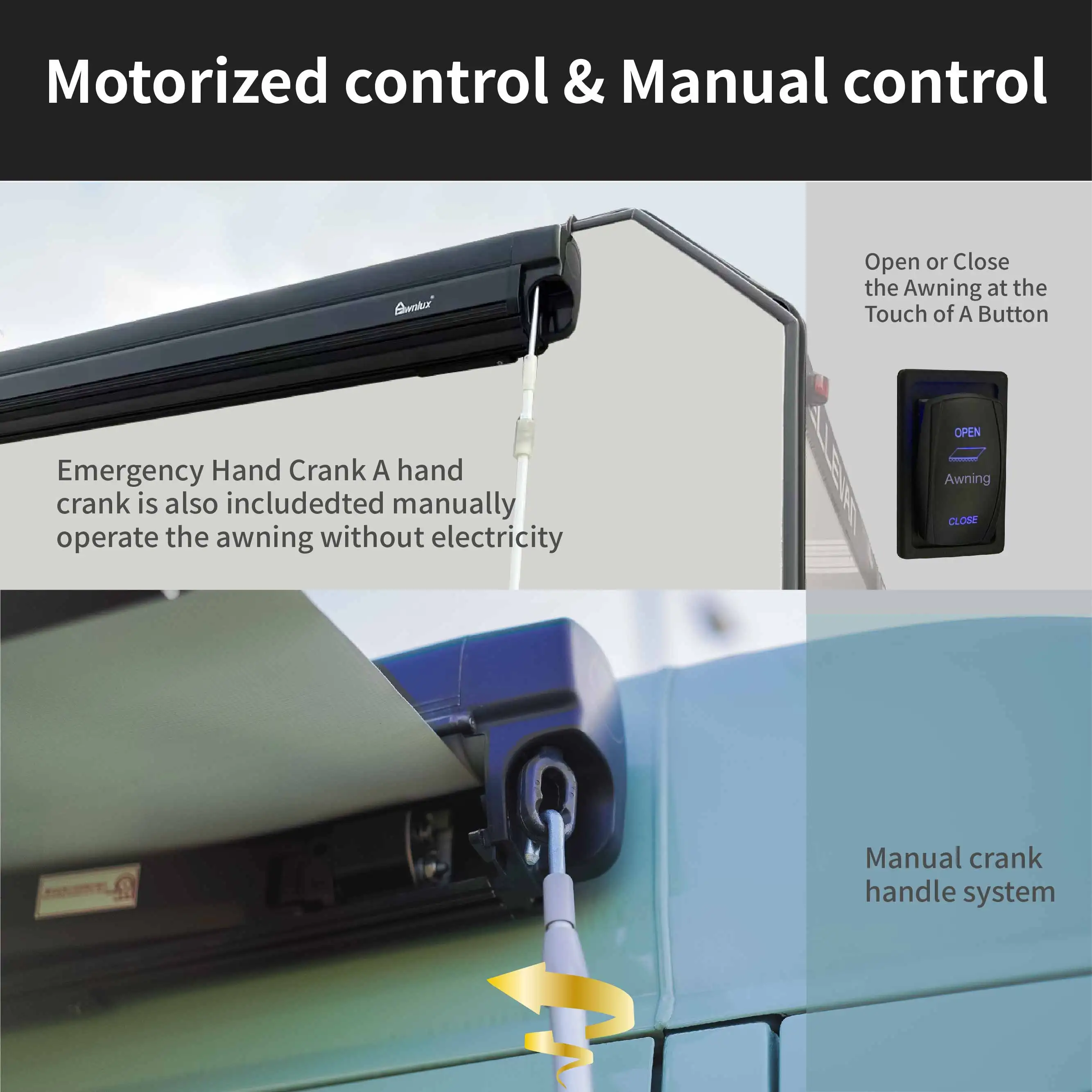 Motorized RV Awning for Campervan & Caravan | Waterproof Retractable Sunshade