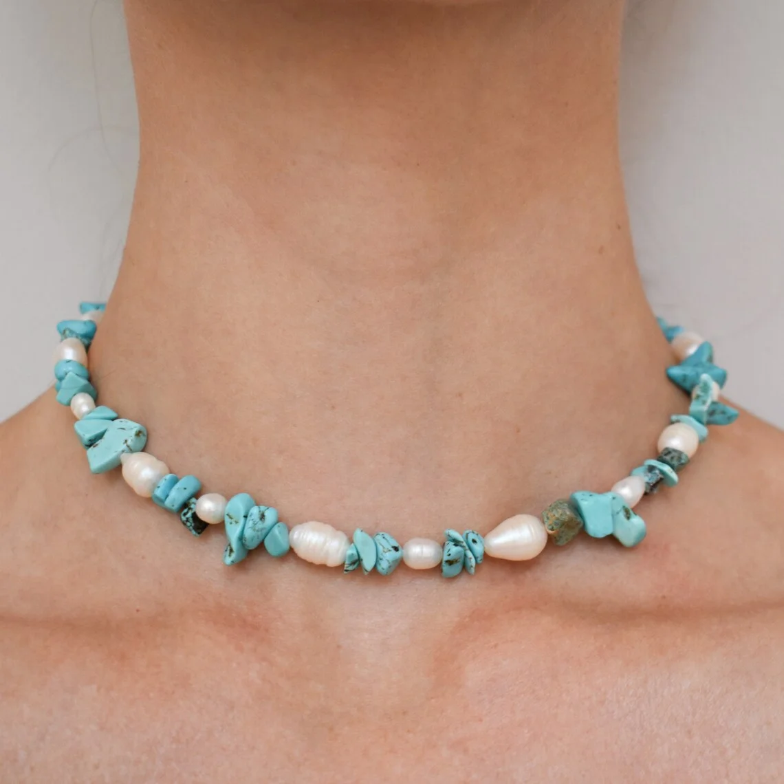 

Vlen Boho Real Pearl Necklace Handmade Irregular Stone Turquoise Summer Beach Jewelry Gift for Women Stylish Coastal Accessories