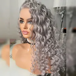 Bombshell Silver Grey Loose Curly Synthetic Lace Front Wigs Glueless High Quality Heat Resistant Fiber Hair For Fashion Women