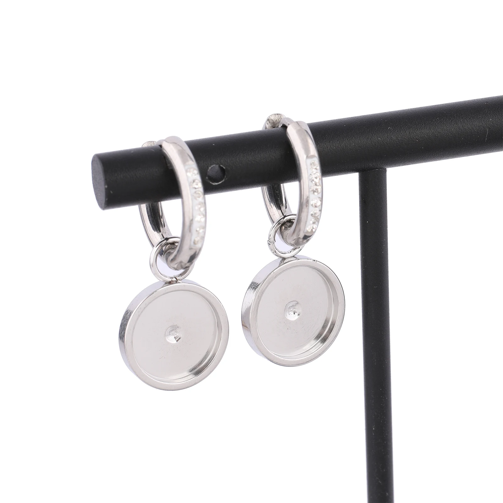 6pcs Stainless Steel Rhinestone Hoop Earring Base Blanks