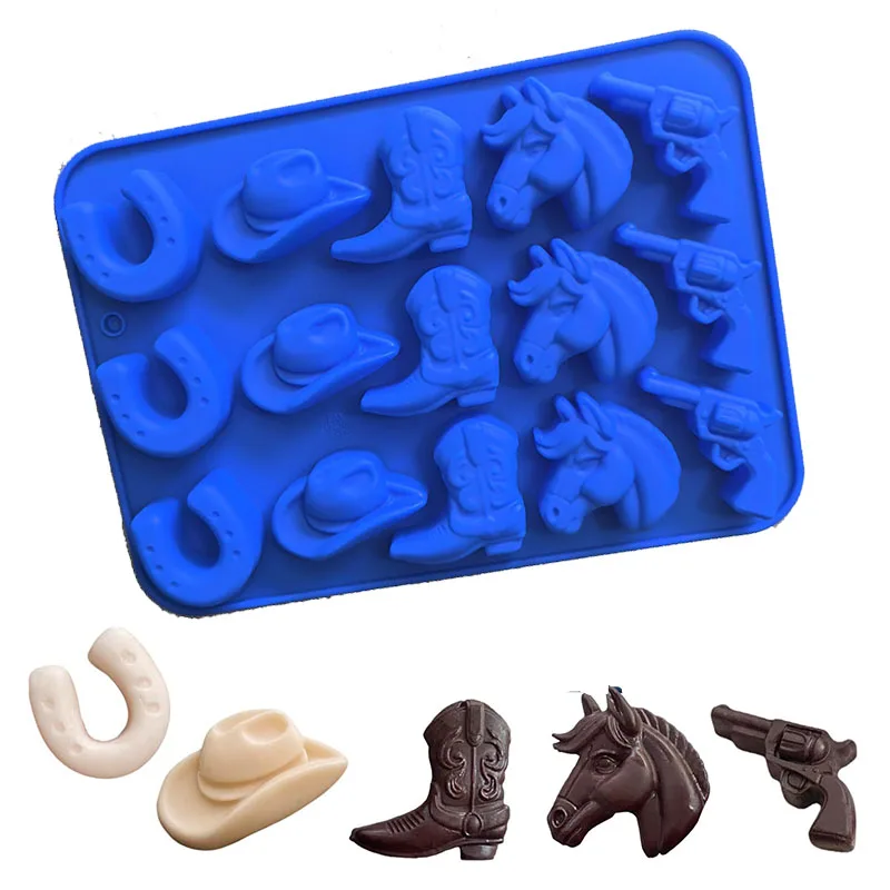 Cowboy Hat Chocolate Mold Horse Head Saddle Silicone Ice Cube Tray Western Themed Party Cake Cookies Decoration Cupcake Topper