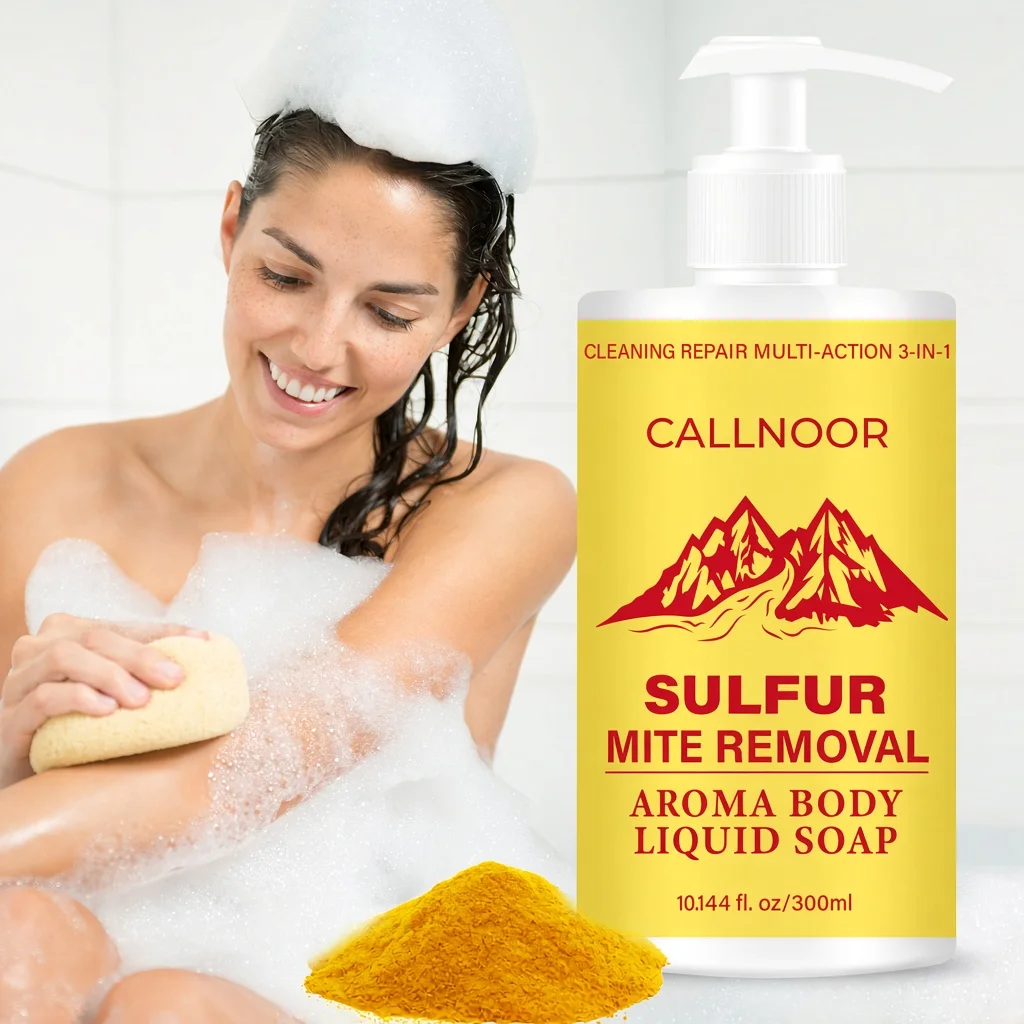 Sulfur Mite Removal Aroma Body Liquid Soap, Cleaning Repair Multi-Action 3-in-1, Shampoo and Body Wash, Improves Rough Skin.