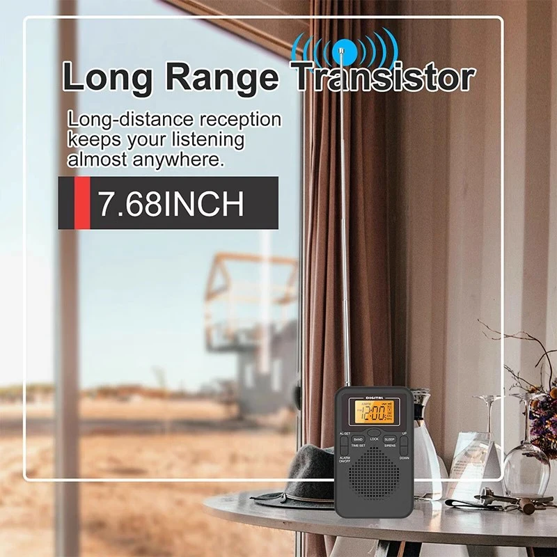 W-206 FM AM Radio portátil con batería auricular estéreo pantalla LCD despertador Digital temporizador de sueño Radio de uso de emergencia