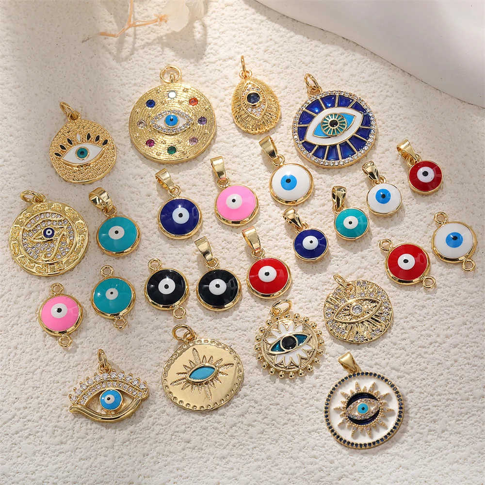 Fashion Necklace Bracelet Pendants Evil Eye Charm Turkey Blue Eye Double Hole Jewelry Accessories Pink Charms Copper Gold Plated