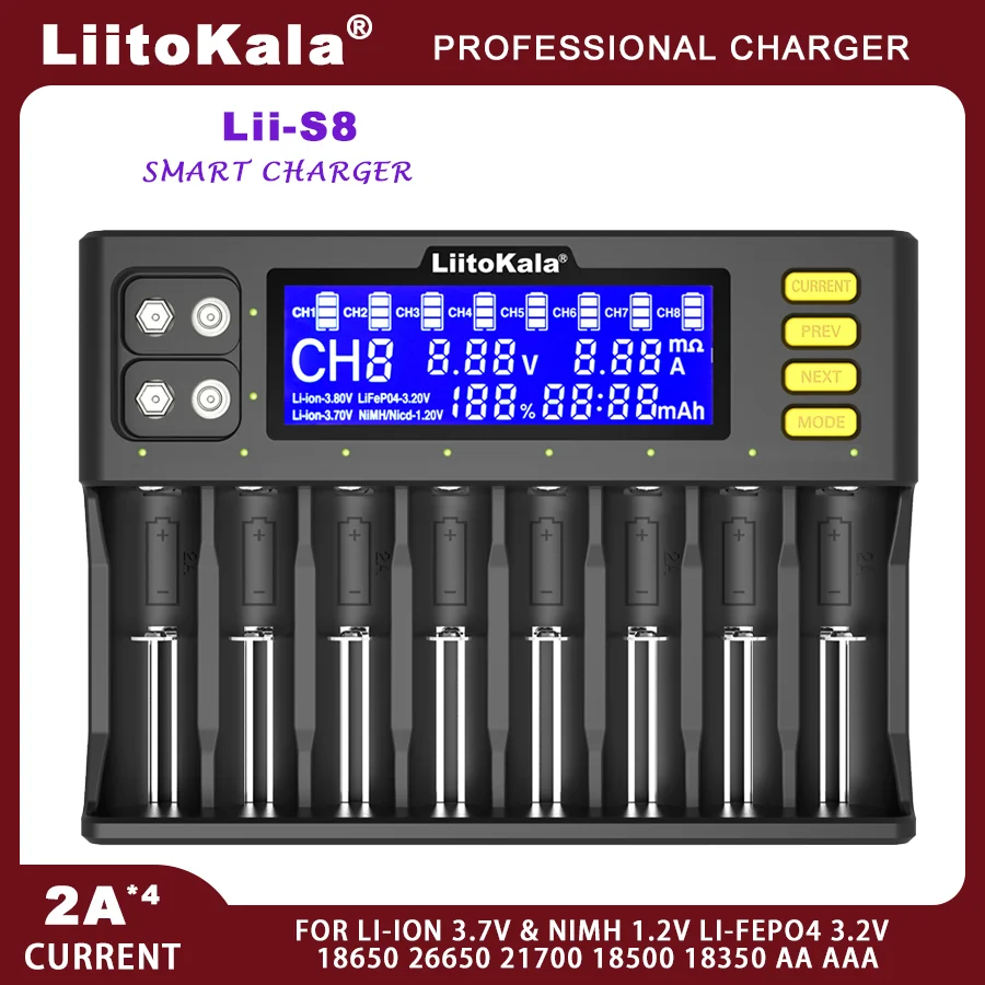 LiitoKala Lii-S12  Lii-S8 Lii-S6 Lii-S4  18650 Battery Charger  20700 26650 21700 14500 10440 16340 1.2V 3.7V 4.2V Lion Battery