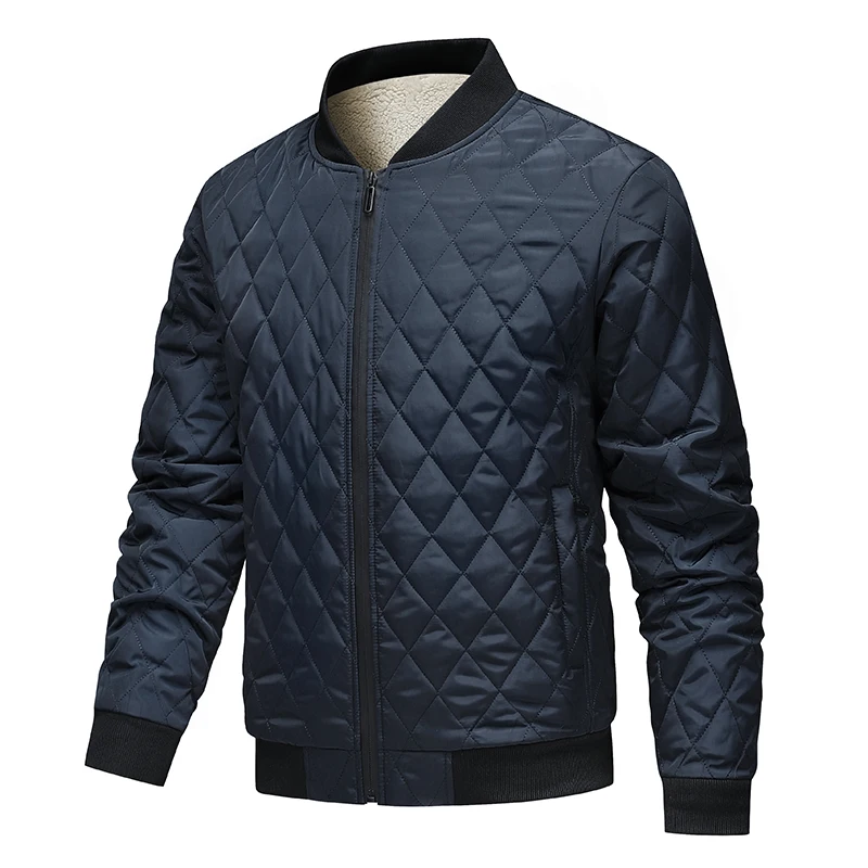 Men's Winter Vintage Parka Jacket Thickened Stand-Up Collar Baseball Suit Jacket Quilted Coat Men Diamond Pattern Cotton Parkas