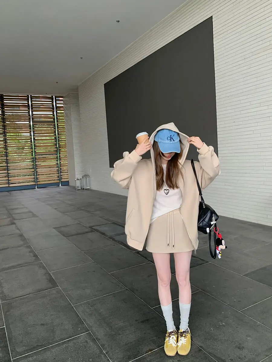 

MUKOK Ранняя весна цвета хаки, свободный повседневный комплект с капюшоном, женский ленивый открытый кардиган, джет f, юбка, весенняя мода