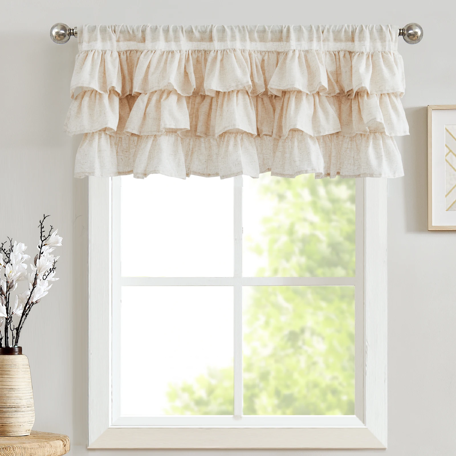 JINCHAN Ruffled Cafe Valance Curtains Kitchen Valance For Small Window Drapes For Living Room Linen Valance Farmhouse Half Valan