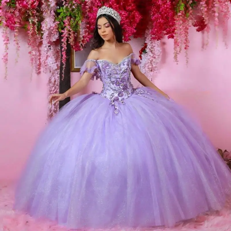 Customized Lilac Floral Quinceanera Dress Ball Gown Lace Applique Beading Mexico Sweet 16 Vestidos De 15 Años