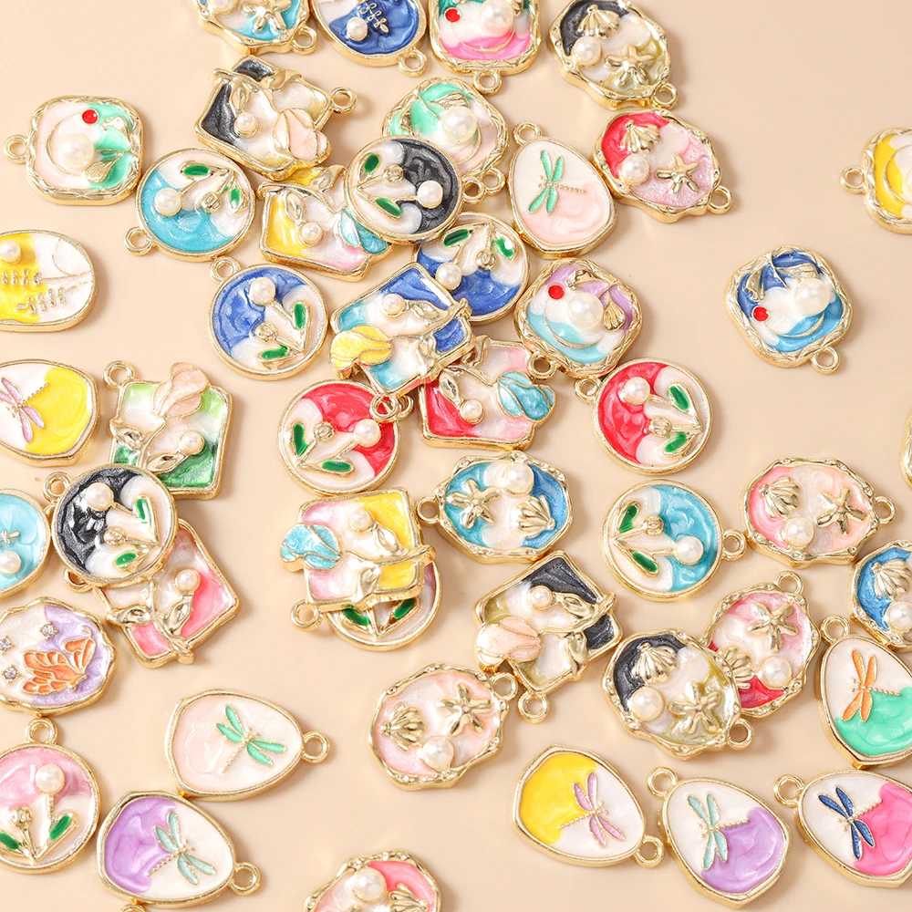 Leslie 10 Stück Ölgemälde Perlen-Libellen-Schmetterlings-Blumen-Anhänger für DIY-Ohrringe, Halsketten, handgemachter Schmuckherstellung – Detail 2