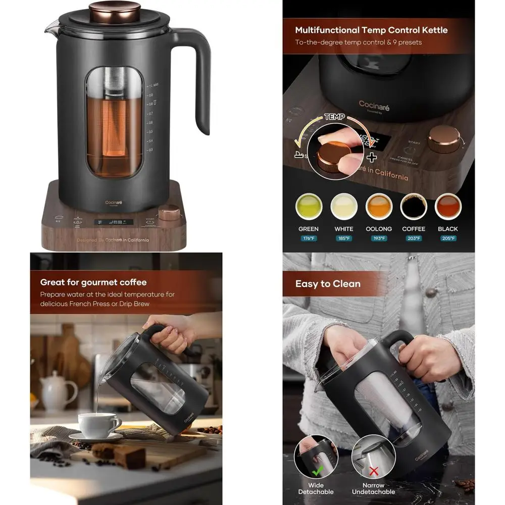 

Стеклянный чайник с заварником, точный контроль температуры, 1200 Вт, без BPA, 1 л для заваривания чая и кофе