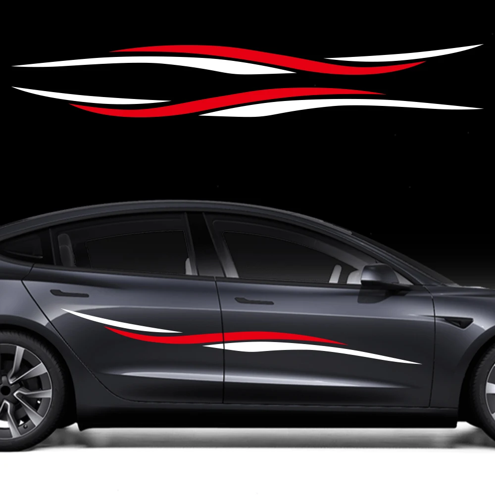 Waterproof For Tesla Model 3 Car Side Door Decal Red Black Racing Stripe Vinyl Car Sticker Auto Exterior Decoration Accessories