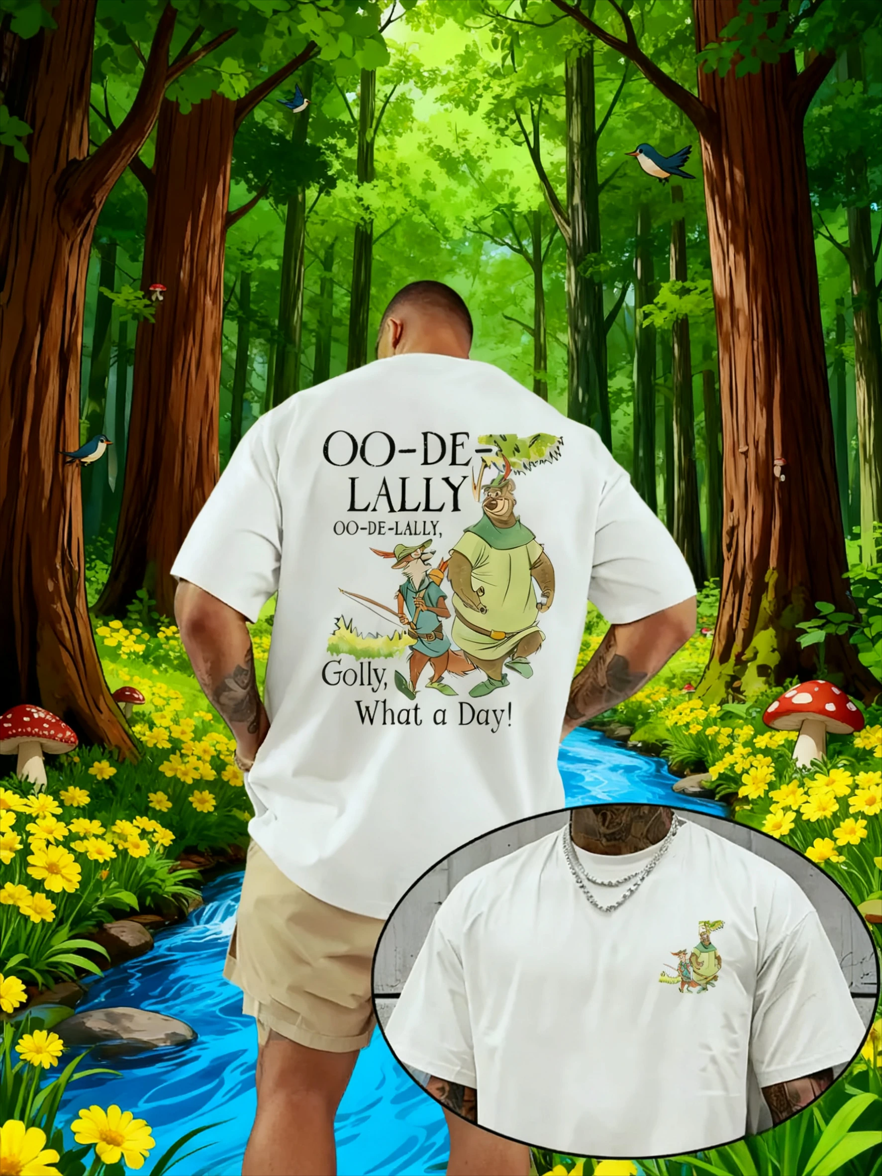 

Summer 2025-26 Disney Robin Hood Patterned Pure Cotton T-shirt, Loose and Casual Short-sleeved, Unisply-matched