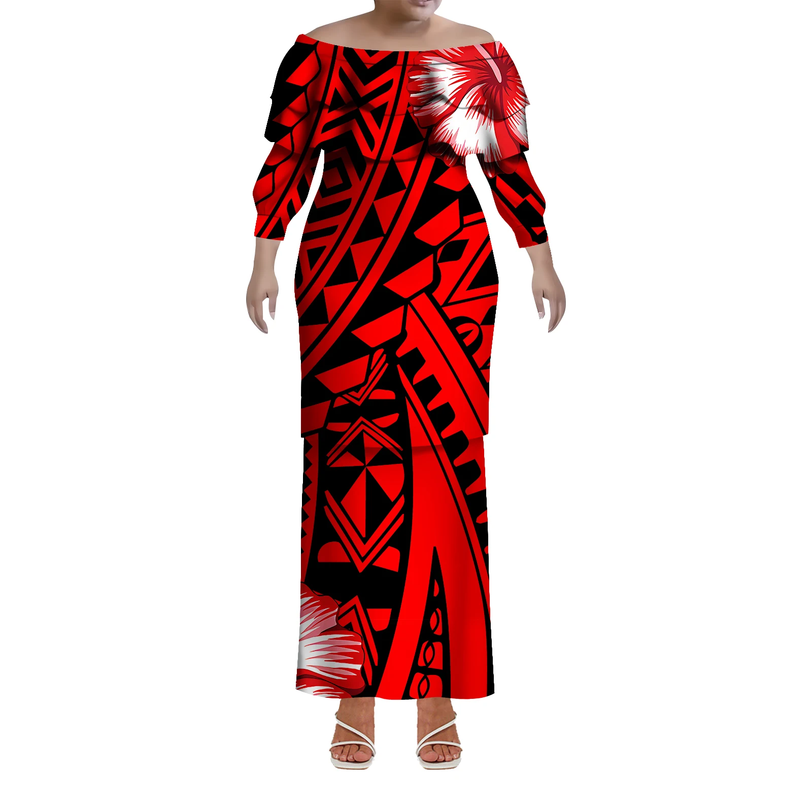 Summer Round-Neck Puletasi Tight Dress Custom-Made Polynesian Tribal Women'S Dress With Samoan And Fiji Islands Prints