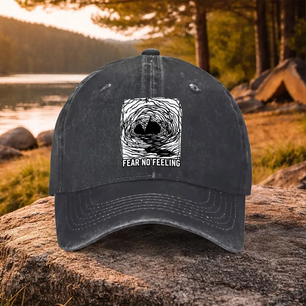 Casual All-Match FEAR NO FEELING Vortex Print Washed Baseball Cap, Suitable for Golf, Casual Wear And Outdoor Activities, Unisex