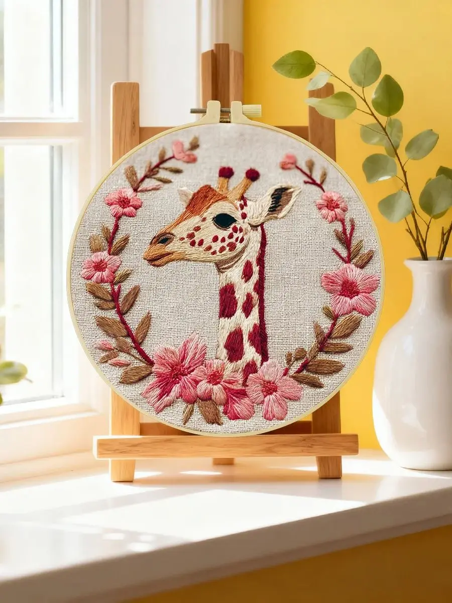 1 Stück 20X20CM/15X15CM 7,87/6,3 Zoll Giraffen-Stickerei-Starter-Kit DIY-Kit DIY-Stickerei-Set Handarbeiten Nadelkunst Nähkunst – Detail 6