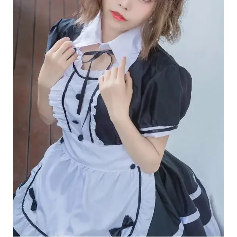 Tenue de femme de chambre japonaise pour hommes et femmes, robe longue Anime, noir et blanc, robe Lolita, costume Cosplay, 73 tabliers, 2024